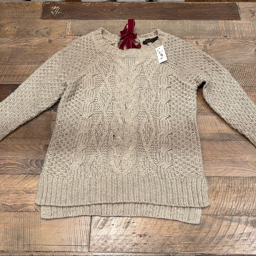 The Limited Red Velvet Tie Cable Knit Sweater Christmas XS NWT